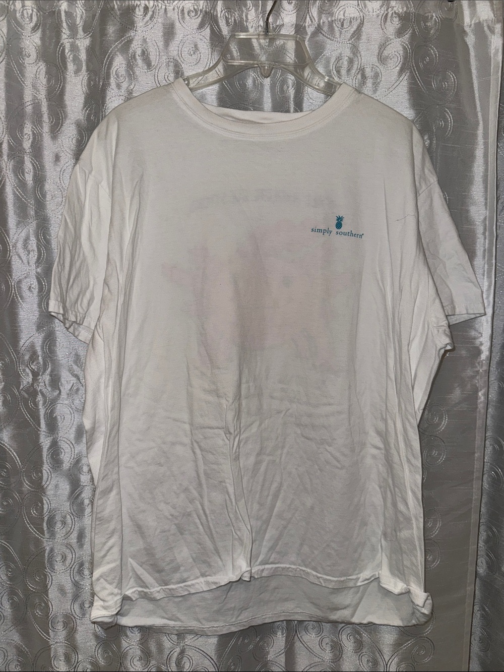 Simply Southern White Short-Sleeve Axolotl Tee with Teal Logo Women’s XL 🔥 YB1